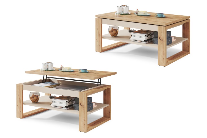 NUO Artisan Tölgy/Bézs (Pezsgő) - MODERN DOHÁNYZÓASZTAL MEGEMELHETŐ ASZTALLAPPAL